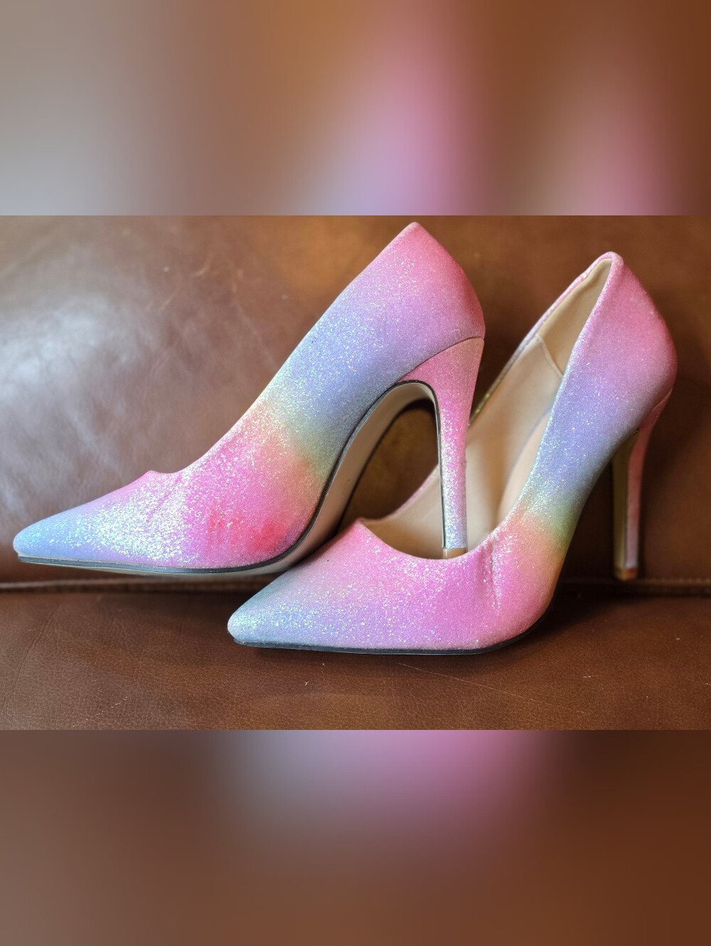 Source Unknown Iridescent Pink Rainbow Glitter Stiletto Pumps - Picture 8 of 12